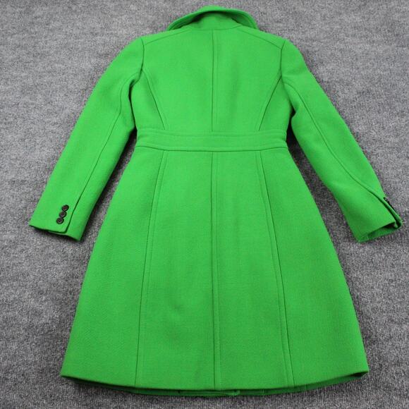 J Crew Coat Women 00P Lady Day Italian Double Cloth Wool Blend Green Long Peacoa - Picture 12 of 15